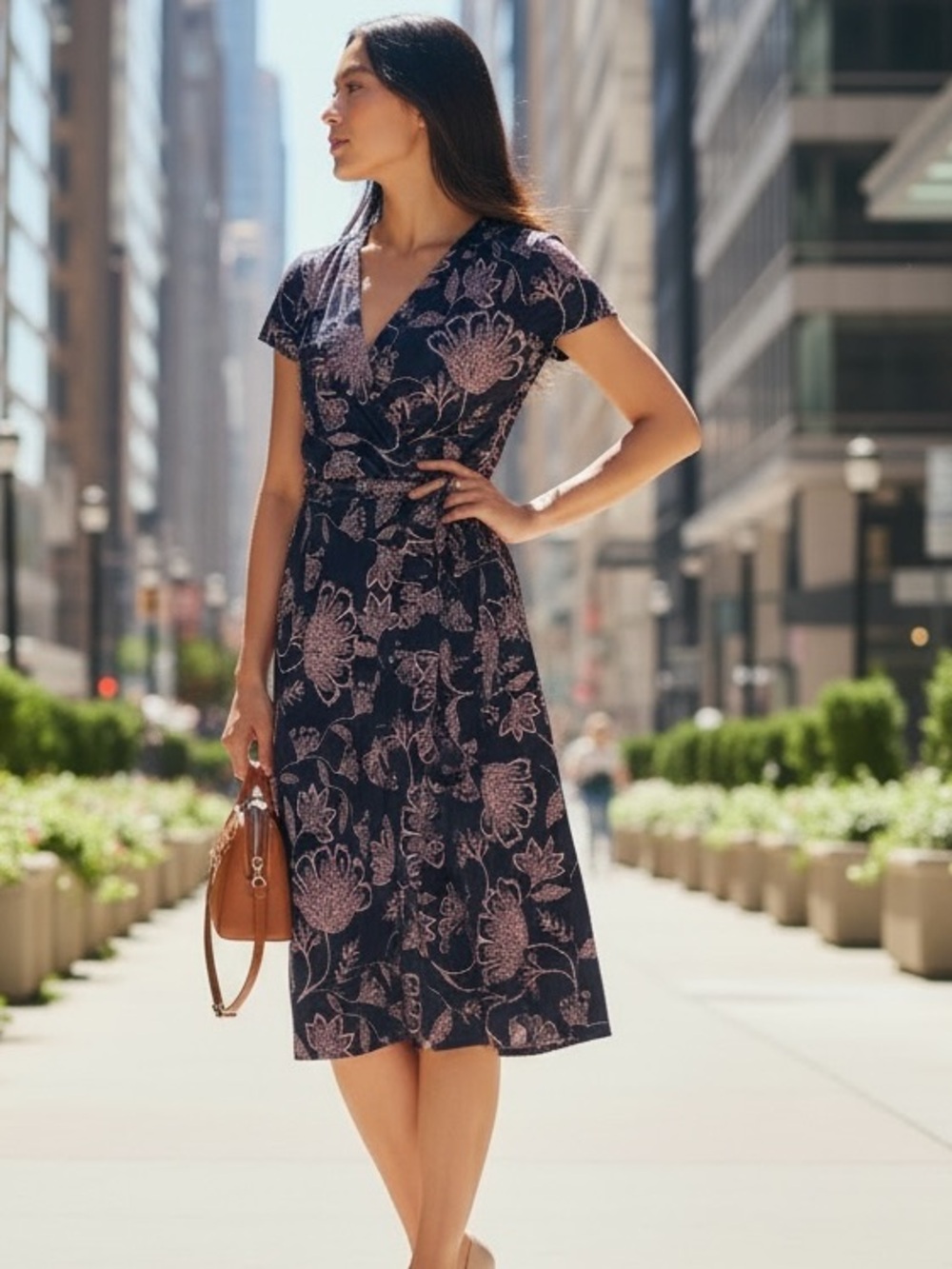 Banana Republic Navy Dress with Pink Floral Print
